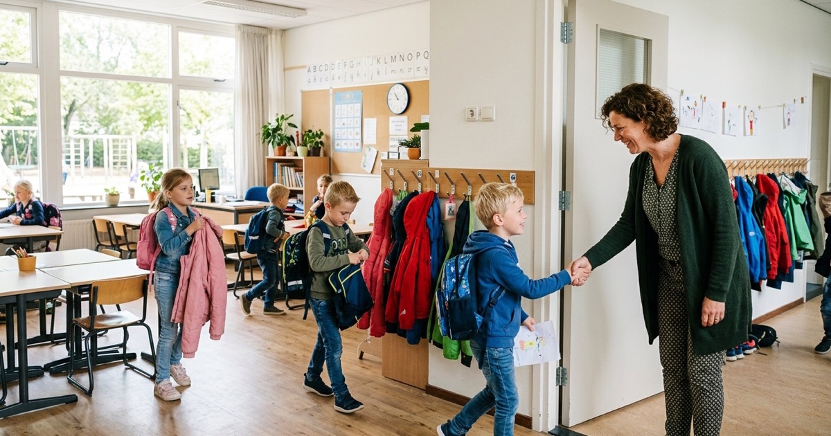 Kinderen hangen hun jas op en pakken zelfstandig een werkje bij binnenkomst in het klaslokaal.